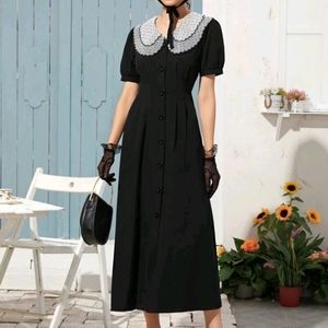 Nwot vintage style white collar black dress sz m